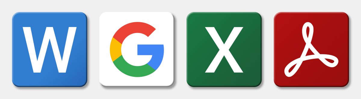 Logos: Word, Google, Excel and Acrobat